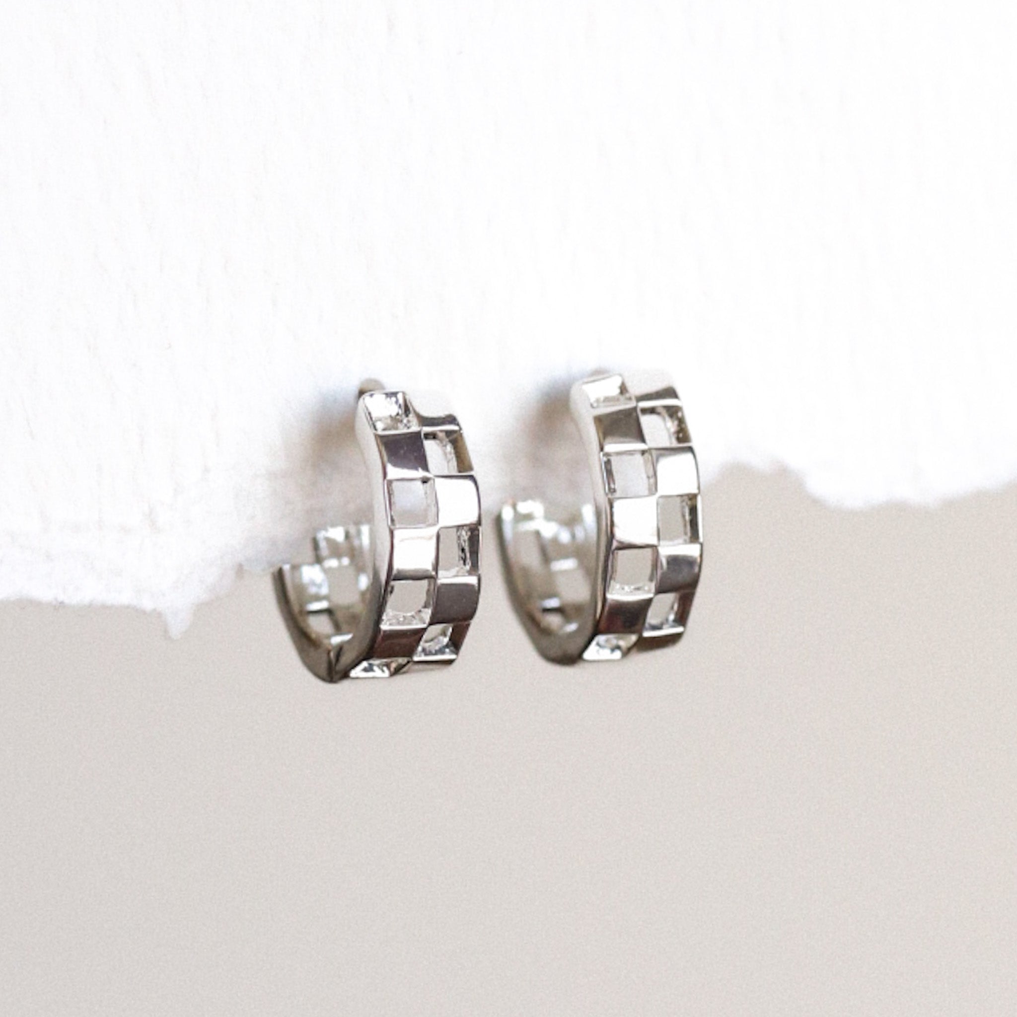 Mini Checkered Huggie Earrings