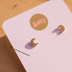 
            
                Load image into Gallery viewer, Studded Moon Gold Filled Earrings
            
        