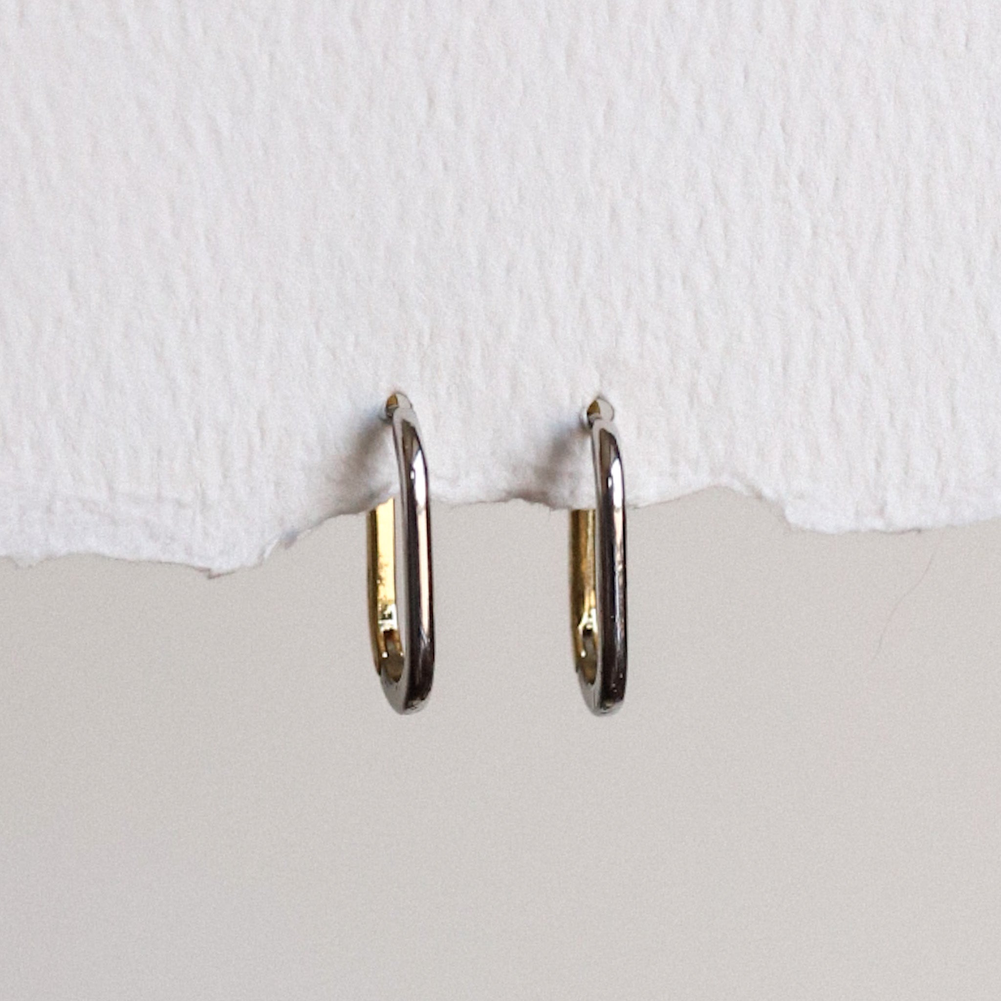 Two Tone Oval Hoop Huggie Earrings