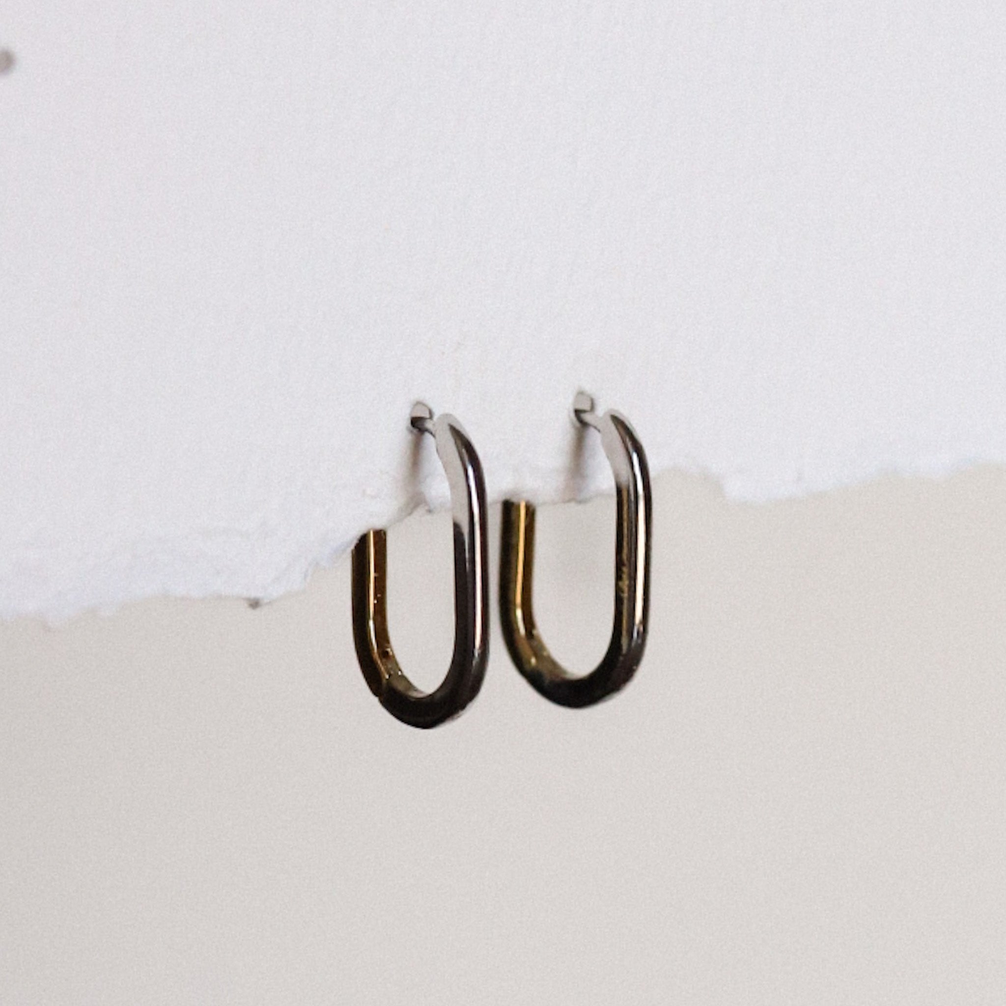 Two Tone Oval Hoop Huggie Earrings