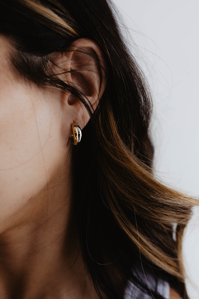 Two Tone Huggie Hoop Earrings