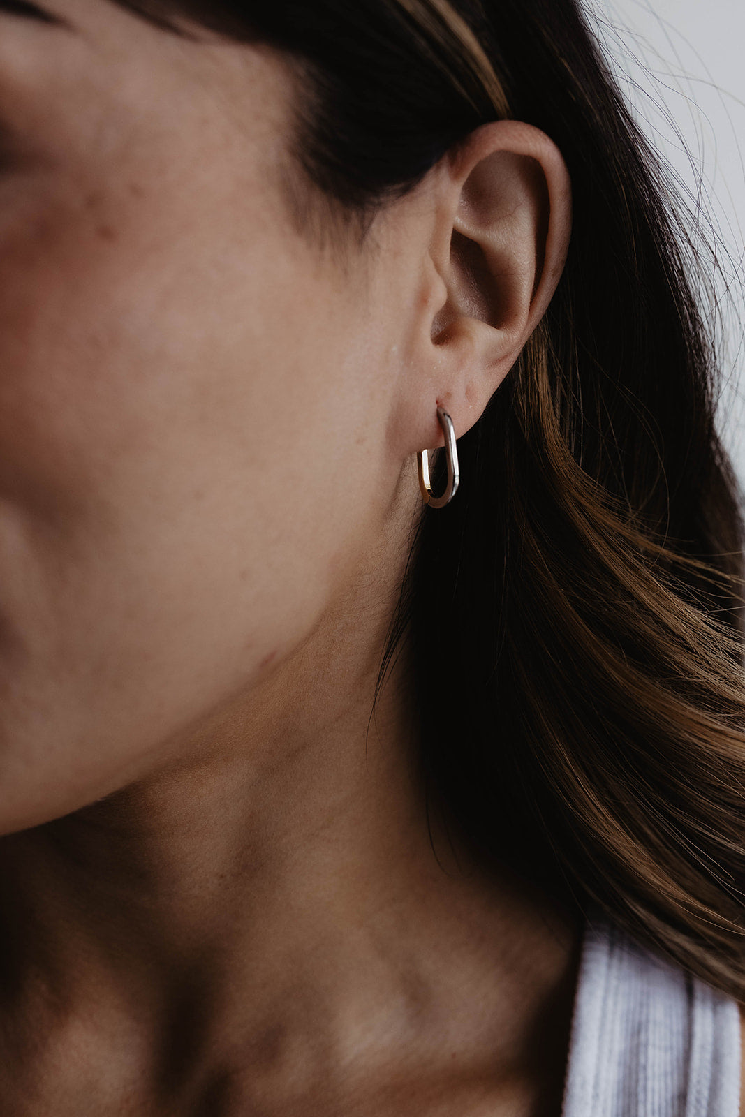 Two Tone Oval Hoop Huggie Earrings