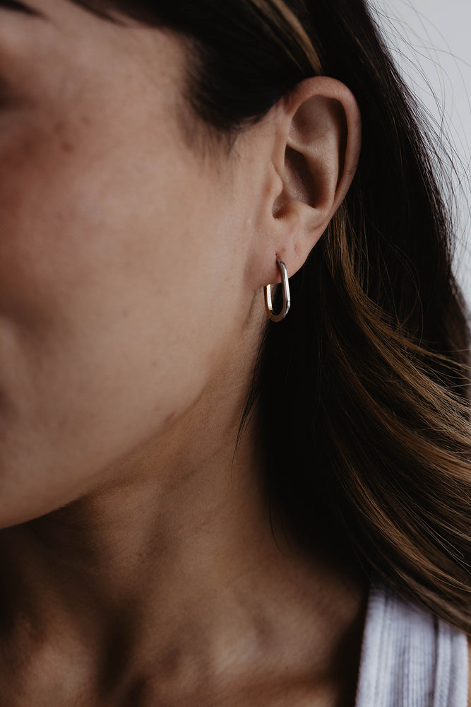 Two Tone Oval Hoop Huggie Earrings