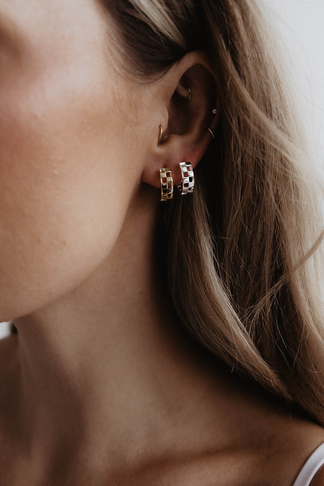 Mini Checkered Huggie Earrings