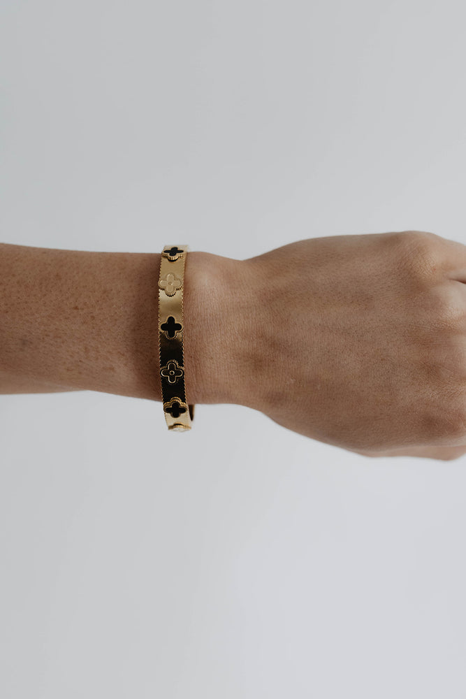 Designer Inspired Gold Bangle with Black Accents