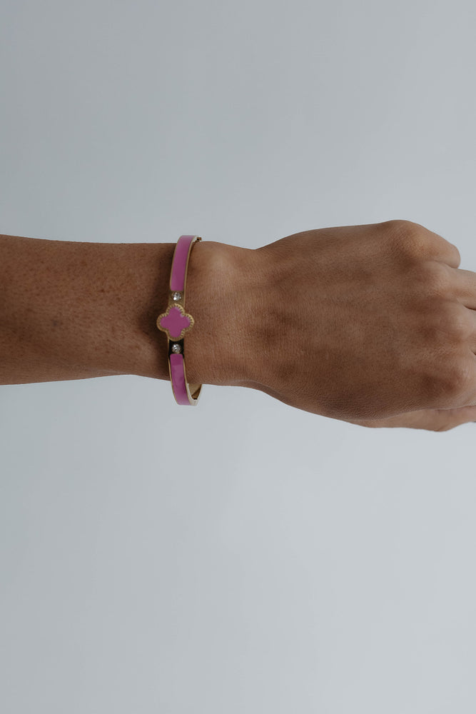 Designer Inspired Gold Bangle with Pink Accents