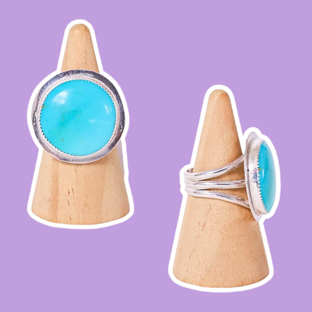 
            
                Load image into Gallery viewer, (8.5) Silver Turquoise Ring
            
        