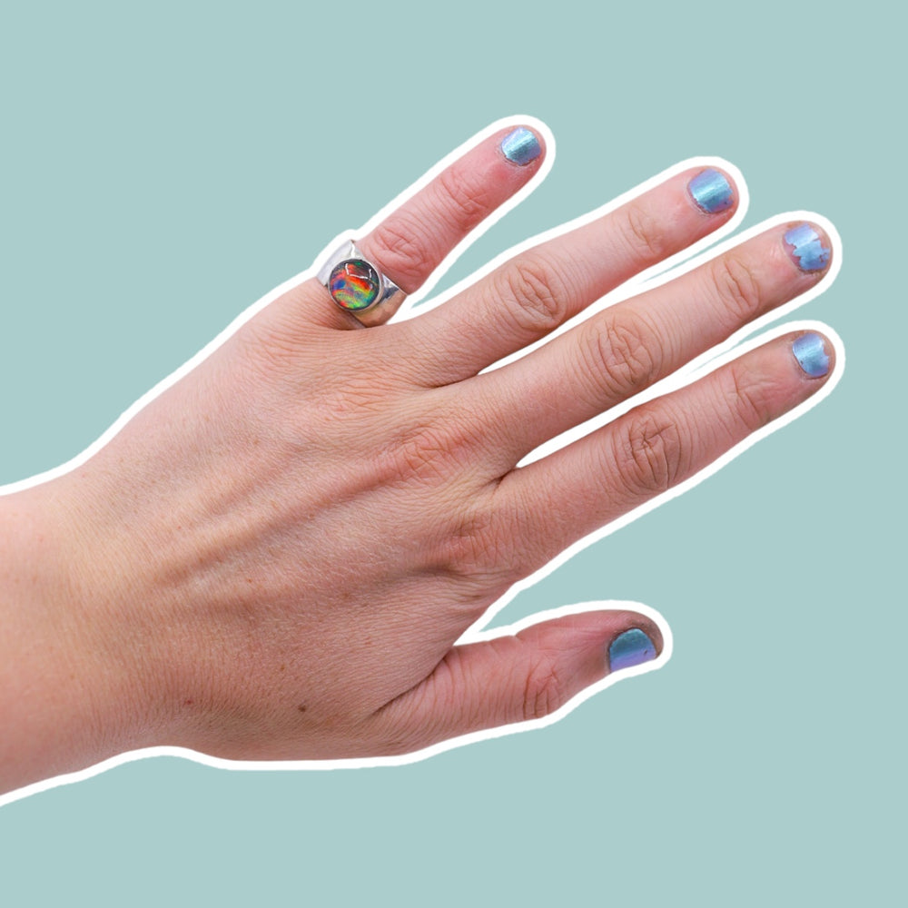 
            
                Load image into Gallery viewer, (4.25) Silver Aurora Opal Ring
            
        