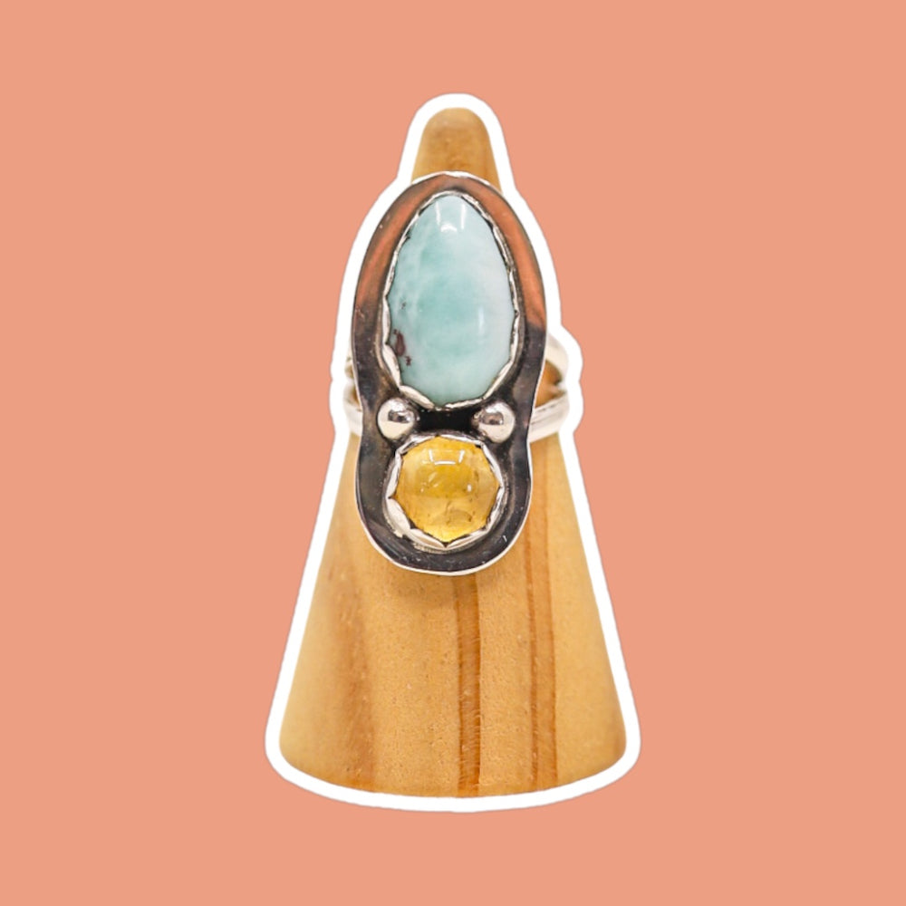 (7) Silver Citrine and Larimar Ring