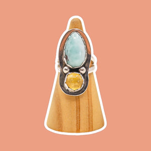 
            
                Load image into Gallery viewer, (7) Silver Citrine and Larimar Ring
            
        