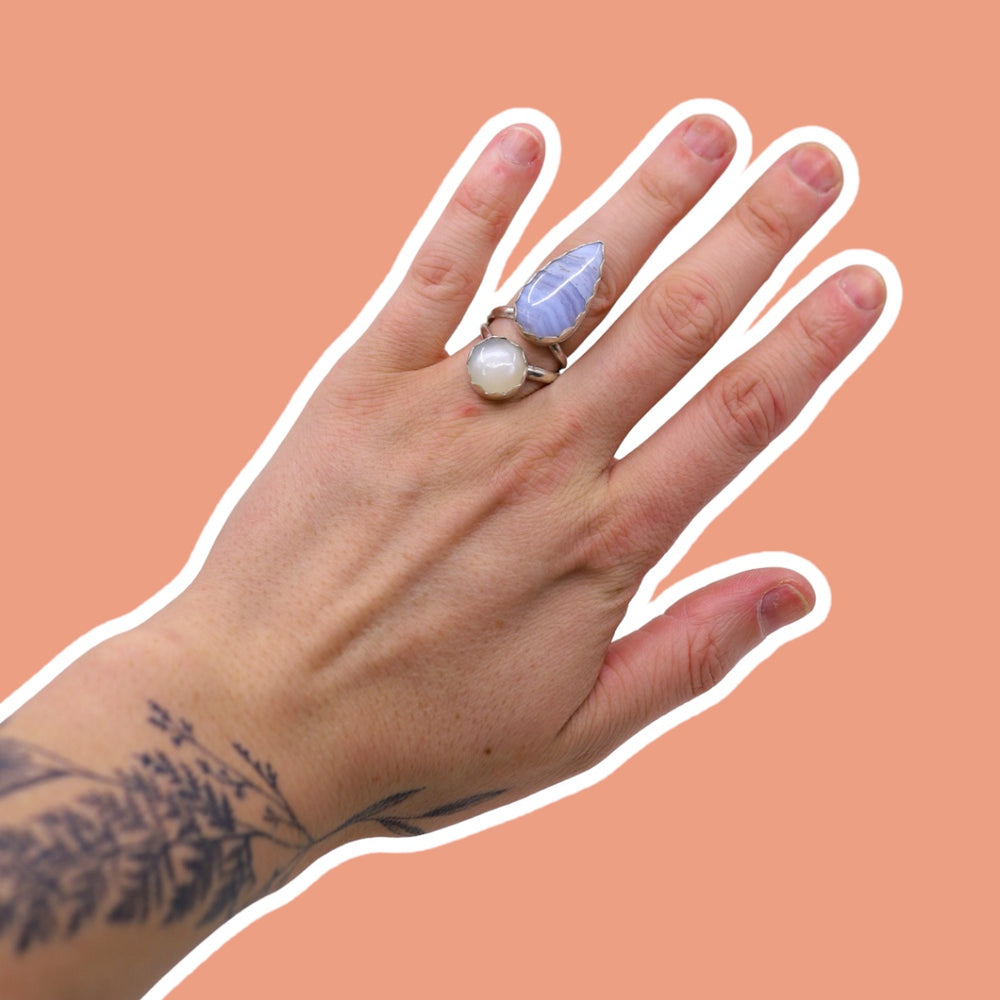 (6.5) Moonstone and Blue Lace Agate Ring