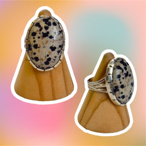 (7.5) Silver Dalmatian Jasper Gem Ring