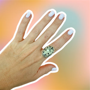(7.5) Silver Dalmatian Jasper Gem Ring