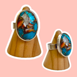 (9) Silver Spiny Oyster Turquoise Ring