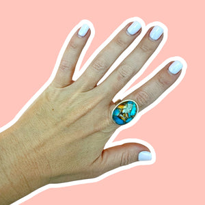 (9) Silver Spiny Oyster Turquoise Ring