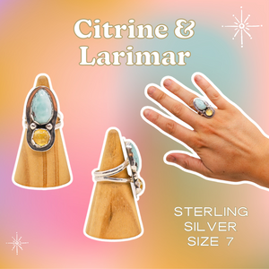 
            
                Load image into Gallery viewer, (7) Silver Citrine and Larimar Ring
            
        