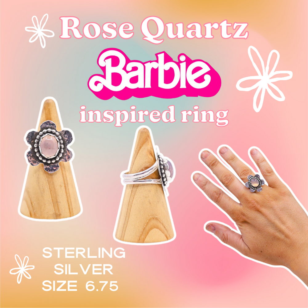 (6.75) Silver Rose Quartz Ring