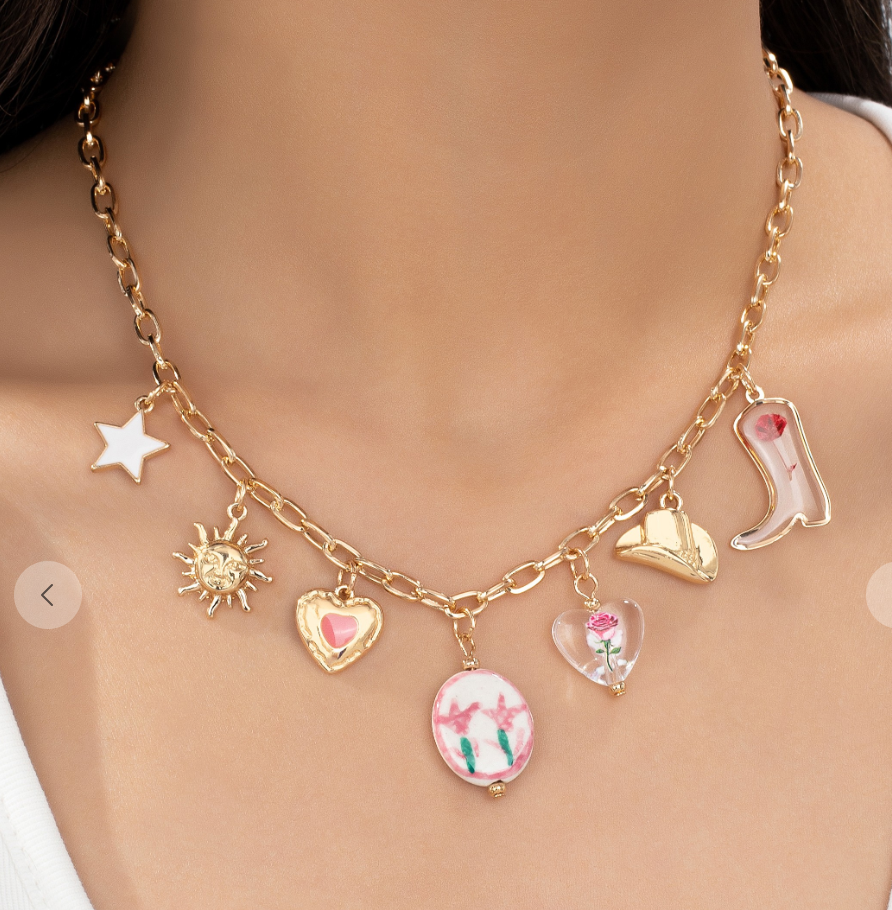 Gold Plated Cowgirl Flower Charm Necklace