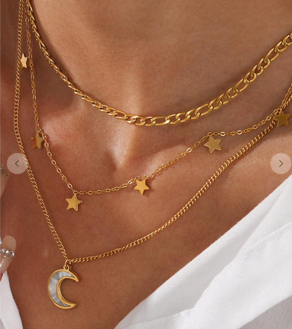 Layered Moon and Star 18K Gold Plated Necklace