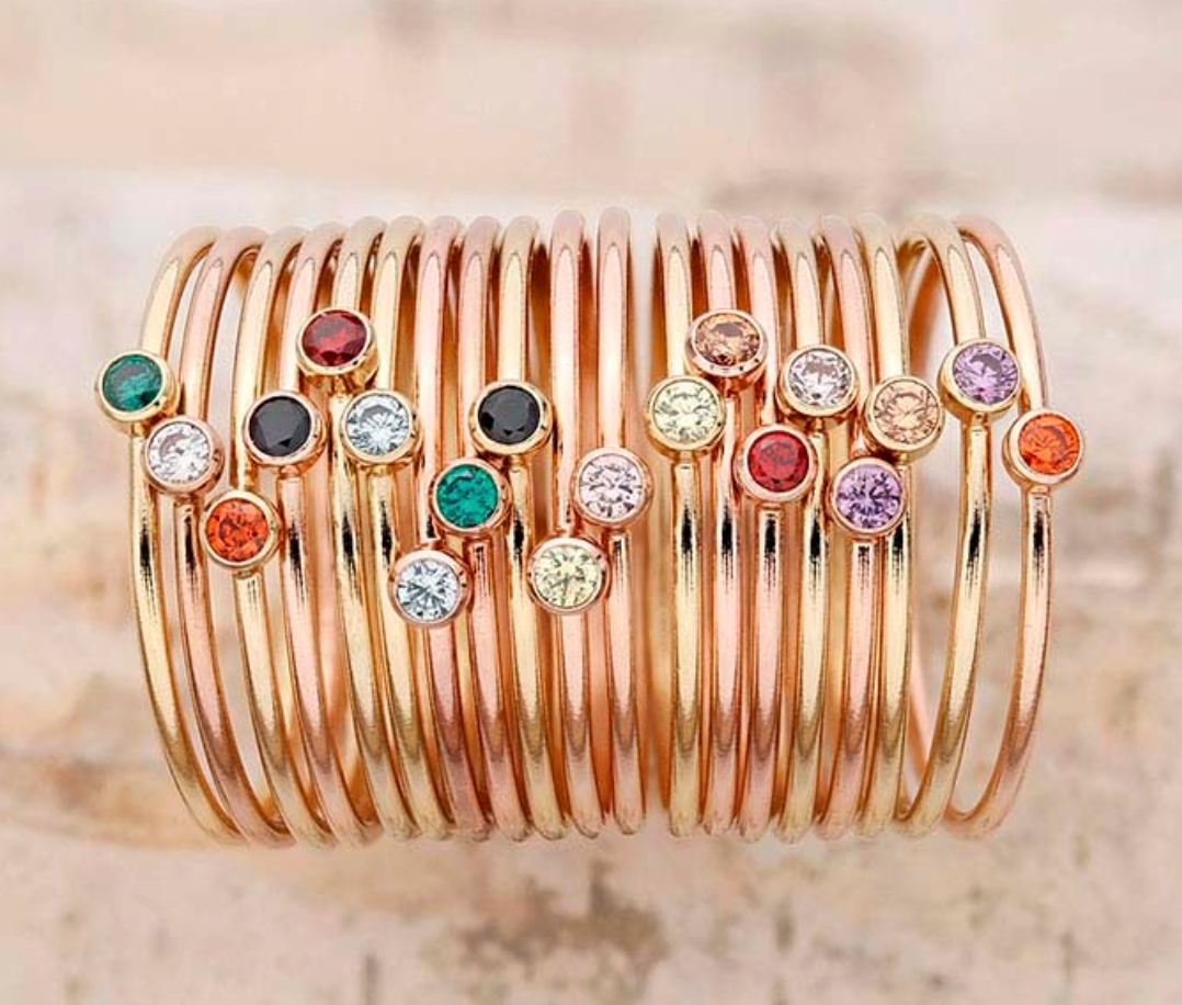 Gold Filled Round Stackable Ring with Dark Green CZ (May Birth Month)