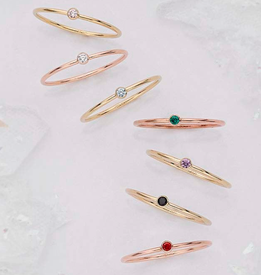 Gold Filled Round Stackable Ring with Dark Green CZ (May Birth Month)