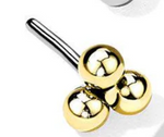 Threadless Flat Back Earring - Gold Three Ball Cluster Stud Earring