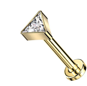 Threadless Flat Back Earring - Gold CZ Triangle Stud Earring