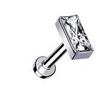 Threadless Flat Back Earring - Silver CZ Rectangle Stud Earring