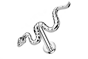 Threadless Flat Back Earring - Silver Snake Stud Earring