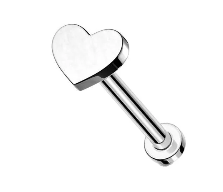 Threadless Flat Back Earring - Silver Heart Stud Earring