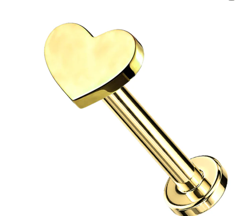 Threadless Flat Back Earring - Gold Heart Stud Earring