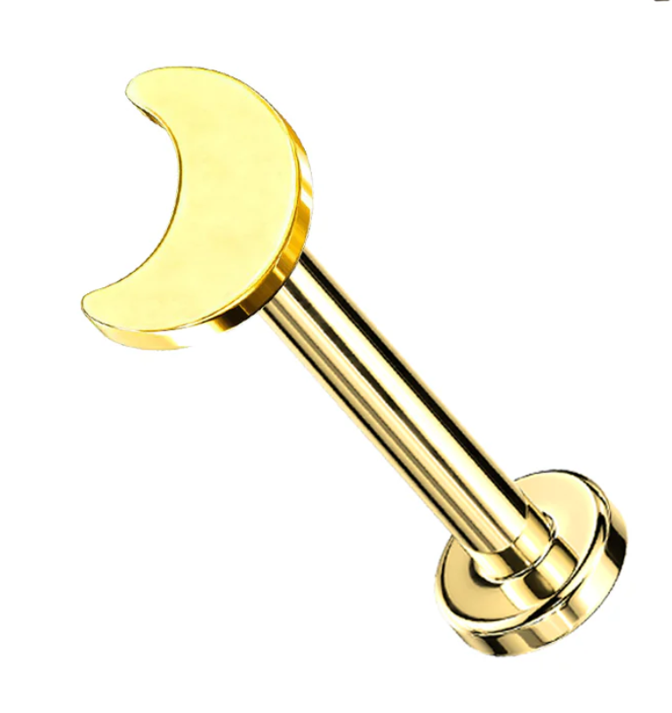 Threadless Flat Back Earring - Gold Moon Stud Earring