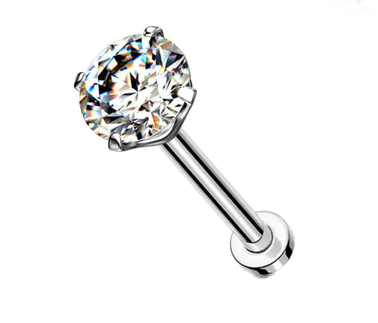 Threadless Flat Back Earring - 2mm CZ Stud Earring (small)