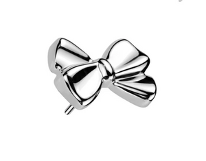 Threadless Flat Back Earring - Silver Bow Stud Earring