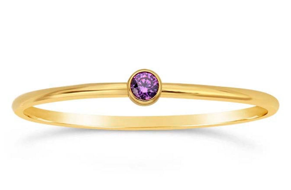 Gold Filled Round Stackable Ring with Purple CZ (February Birth Month)