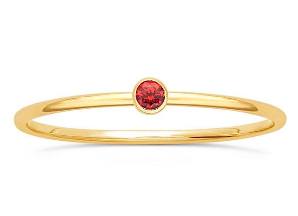 Gold Filled Round Stackable Ring with Red CZ (July Birth Stone)