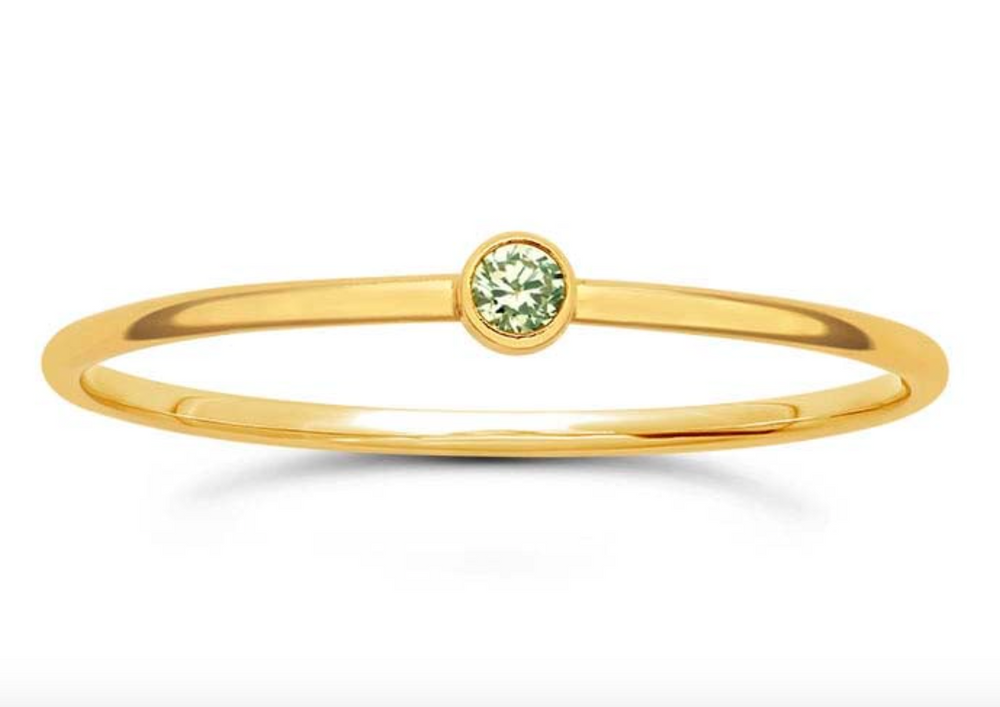 Gold Filled Round Stackable Ring with Green CZ (August Birth Stone)