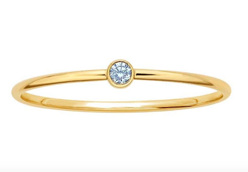 Gold Filled Round Stackable Ring with Light Blue (March Birth Month)