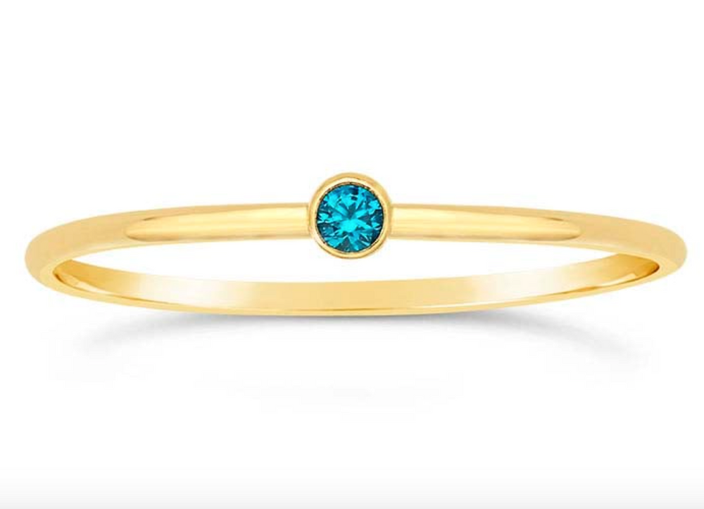 Gold Filled Round Stackable Ring with Aqua Blue CZ (December Birth Month)