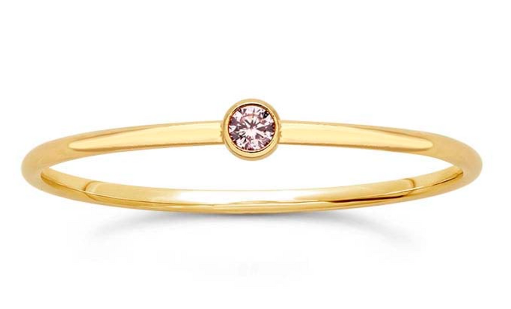 Gold Filled Round Stackable Ring with Pink CZ (October Birth Month)