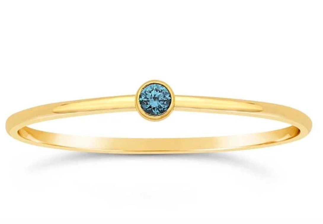 Gold Filled Round Stackable Ring with Blue CZ (September Birth Month)