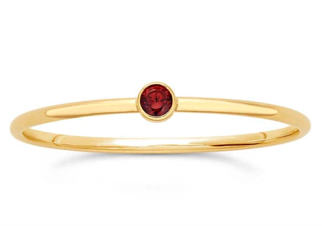 Gold Filled Round Stackable Ring with Dark Red CZ (January Birth Month)