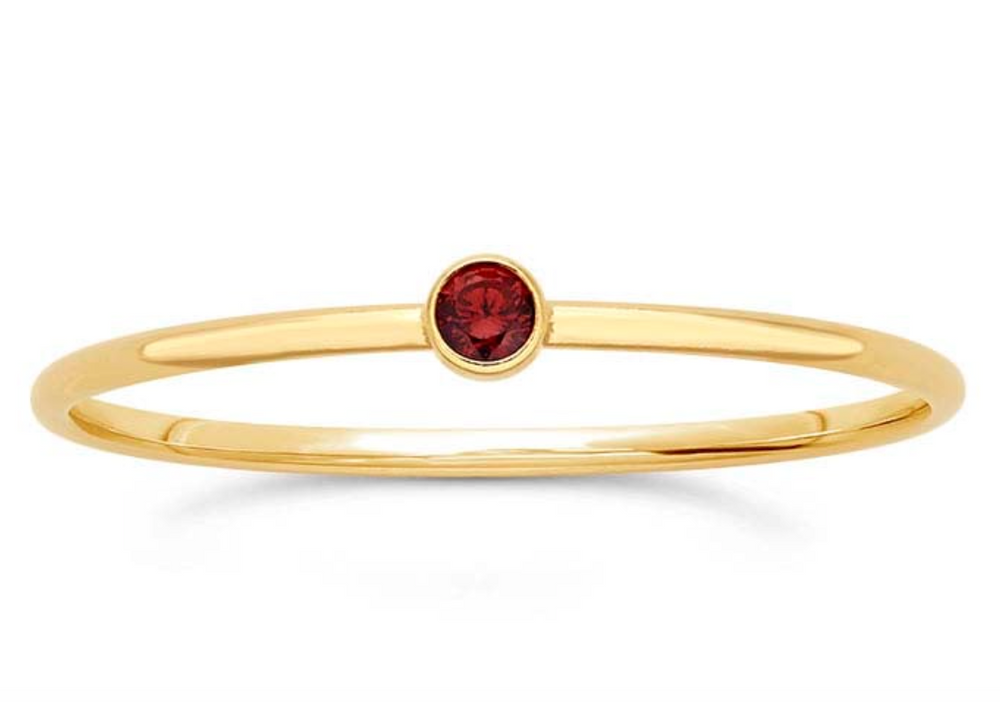 Gold Filled Round Stackable Ring with Dark Red CZ (January Birth Month)