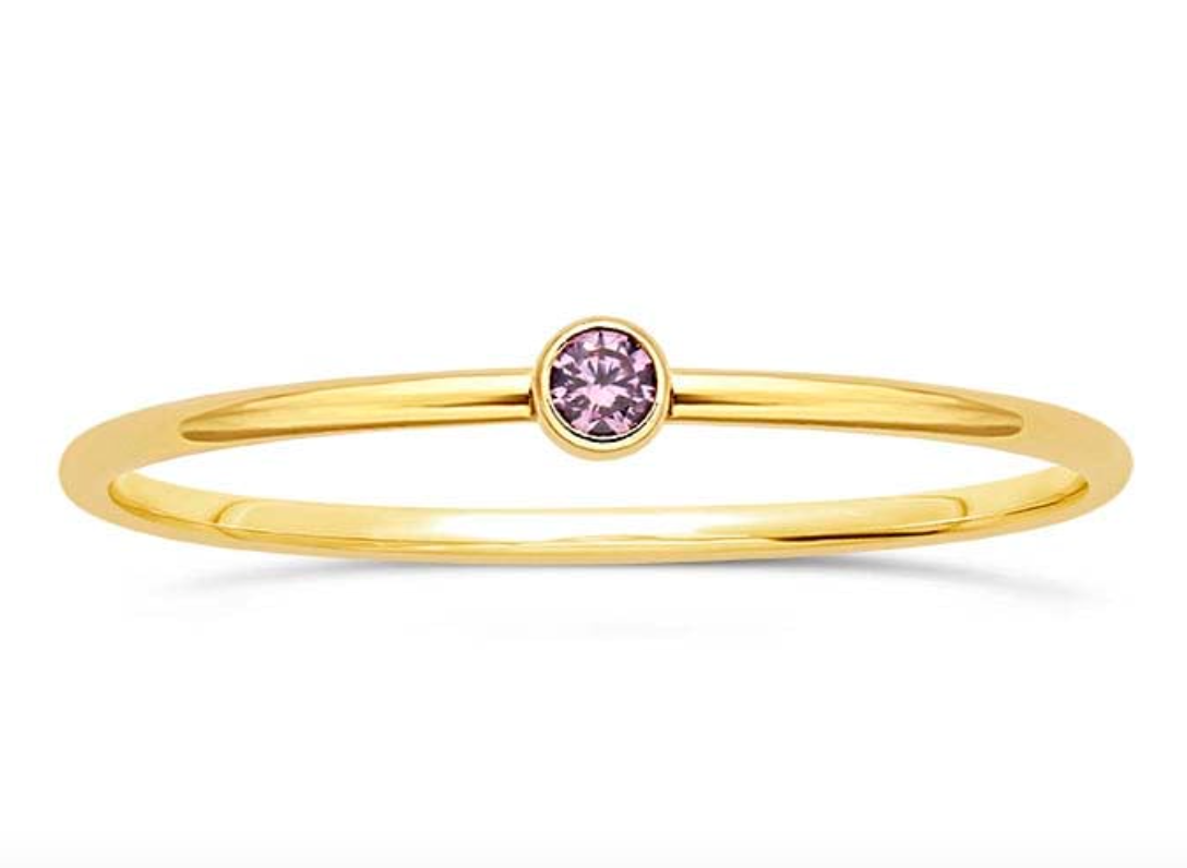 Gold Filled Round Stackable Ring with Light Purple CZ (June Birth Month)