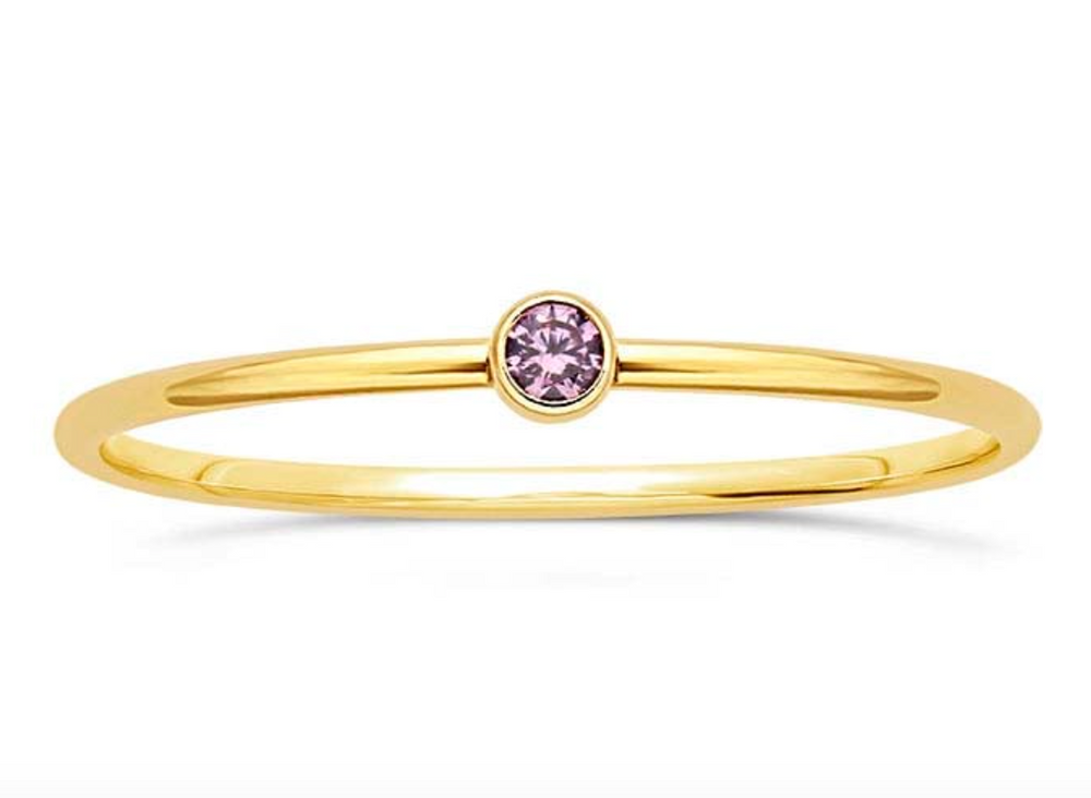 Gold Filled Round Stackable Ring with Light Purple CZ (June Birth Month)