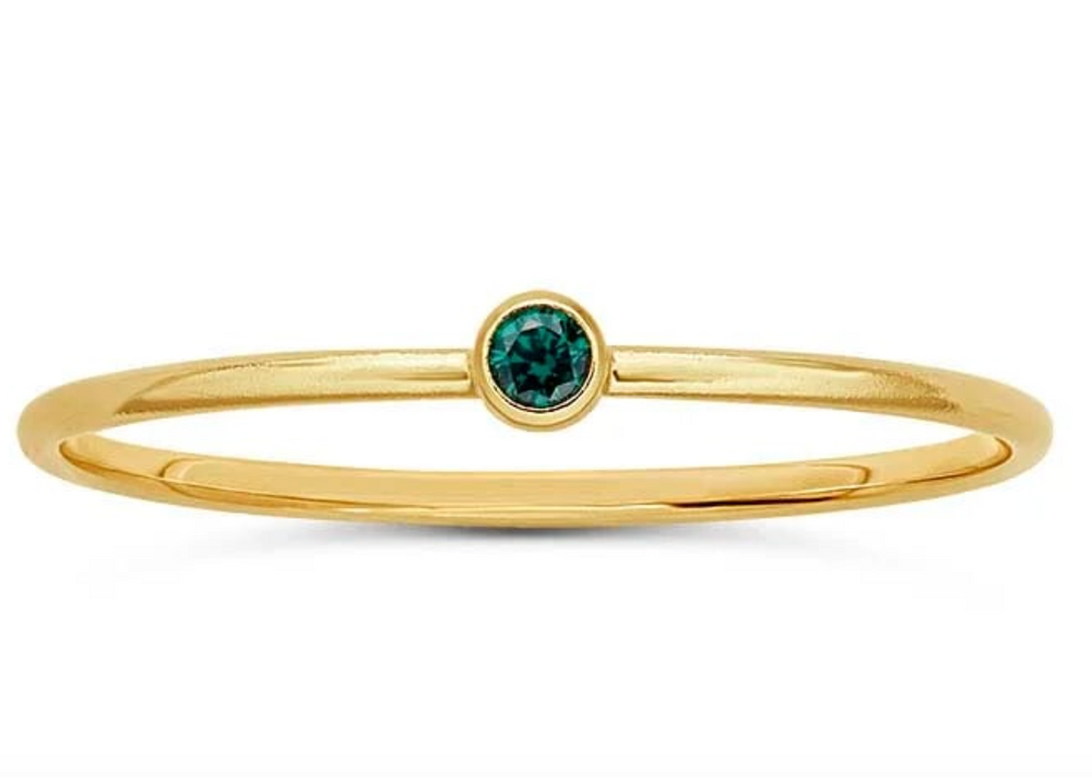 Gold Filled Round Stackable Ring with Dark Green CZ (May Birth Month)
