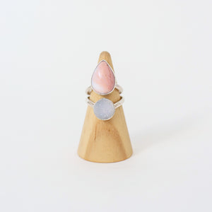 
            
                Load image into Gallery viewer, Silver Pink Opal and Manufactured Druzy Ring
            
        