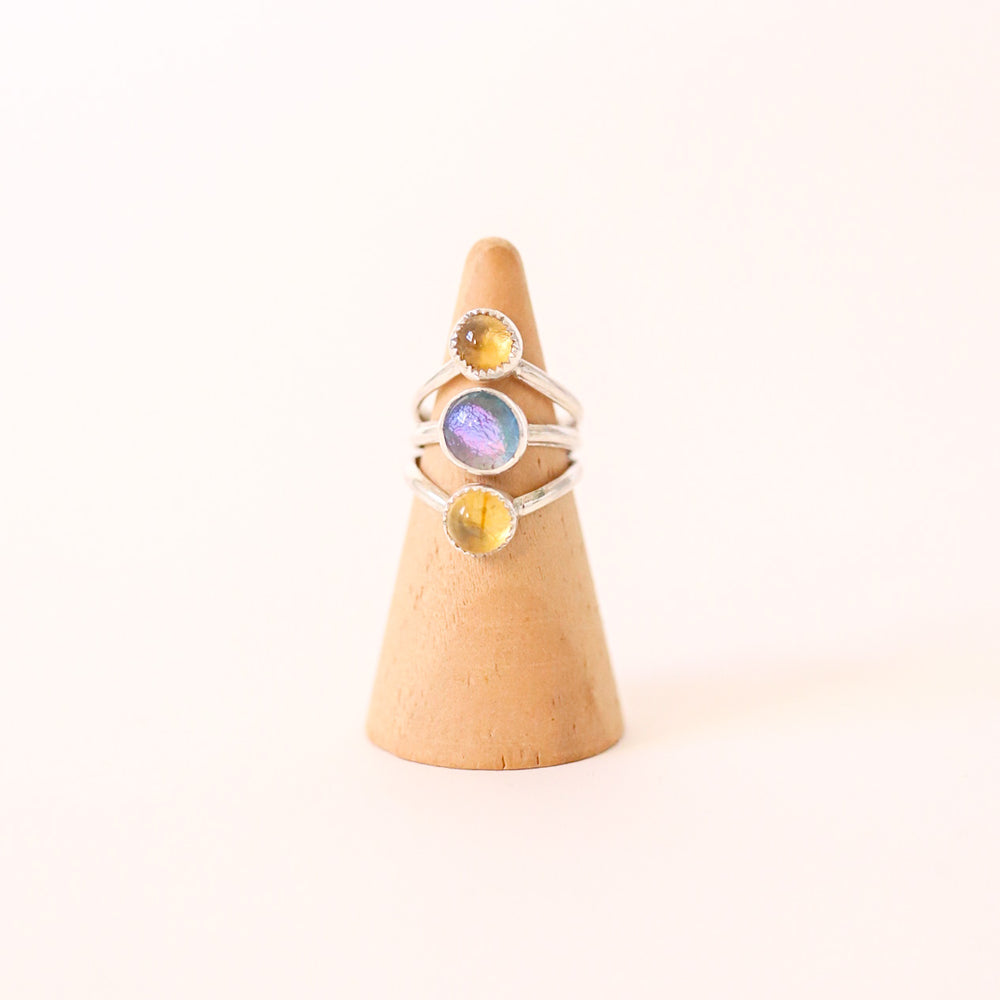 Silver Citrine and Glass Ring