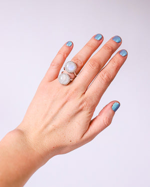 (7) Silver Rainbow Moonstone Ring