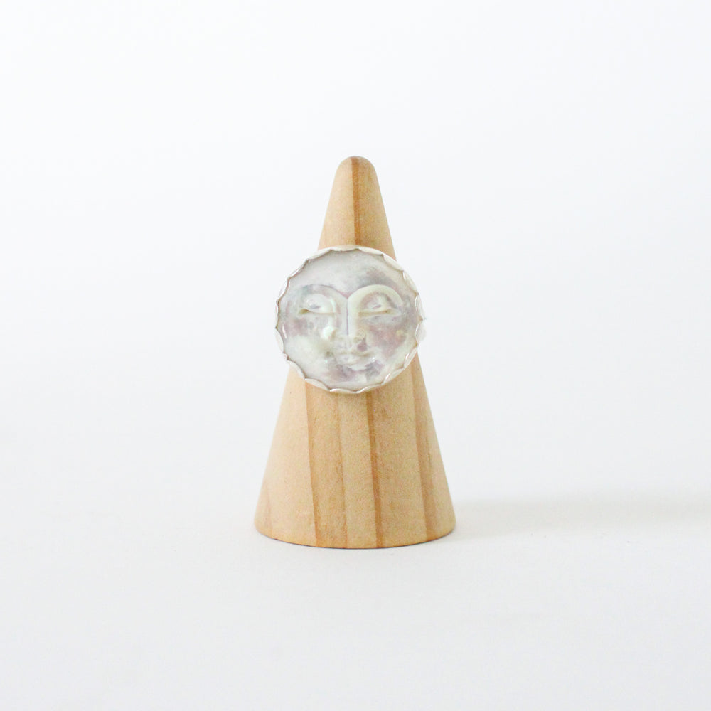 
            
                Load image into Gallery viewer, Silver Moon Face Ring
            
        